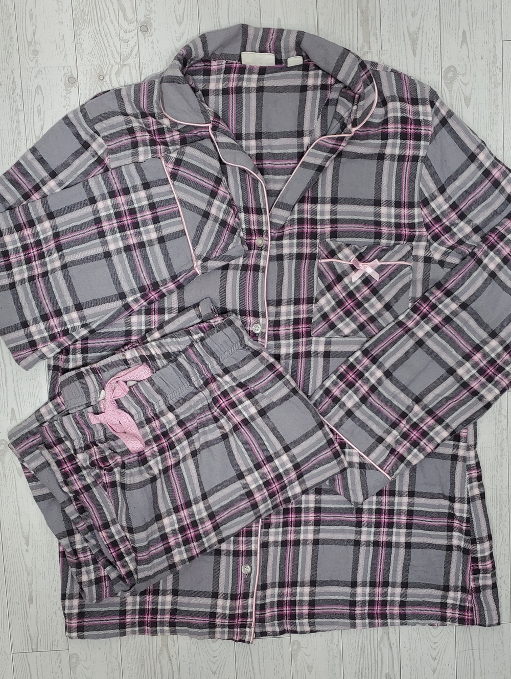 Great Northwest Indigo Pink Grey Plaid Pajama Set Women's Large